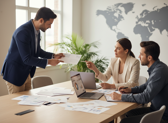 Business Professionals Exchanging Documents in an Office Meeting